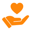 orange figure holding a heart symbol representing care and compassion suitable for health and wellness contexts 4 keys to well being
