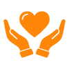 two hands forming a heart symbol in orange color representing support and love